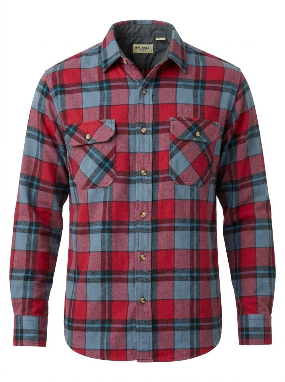 Northwest Blue Red Plaid Flannel Long Sleeve Button-Up Shirt Men Size XXL